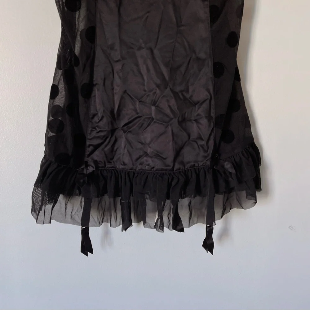 Y2K Babydoll LA SENZA Black Polka Dot Garter Lingerie Corset Mesh Top L Coquette - Picture 4 of 12